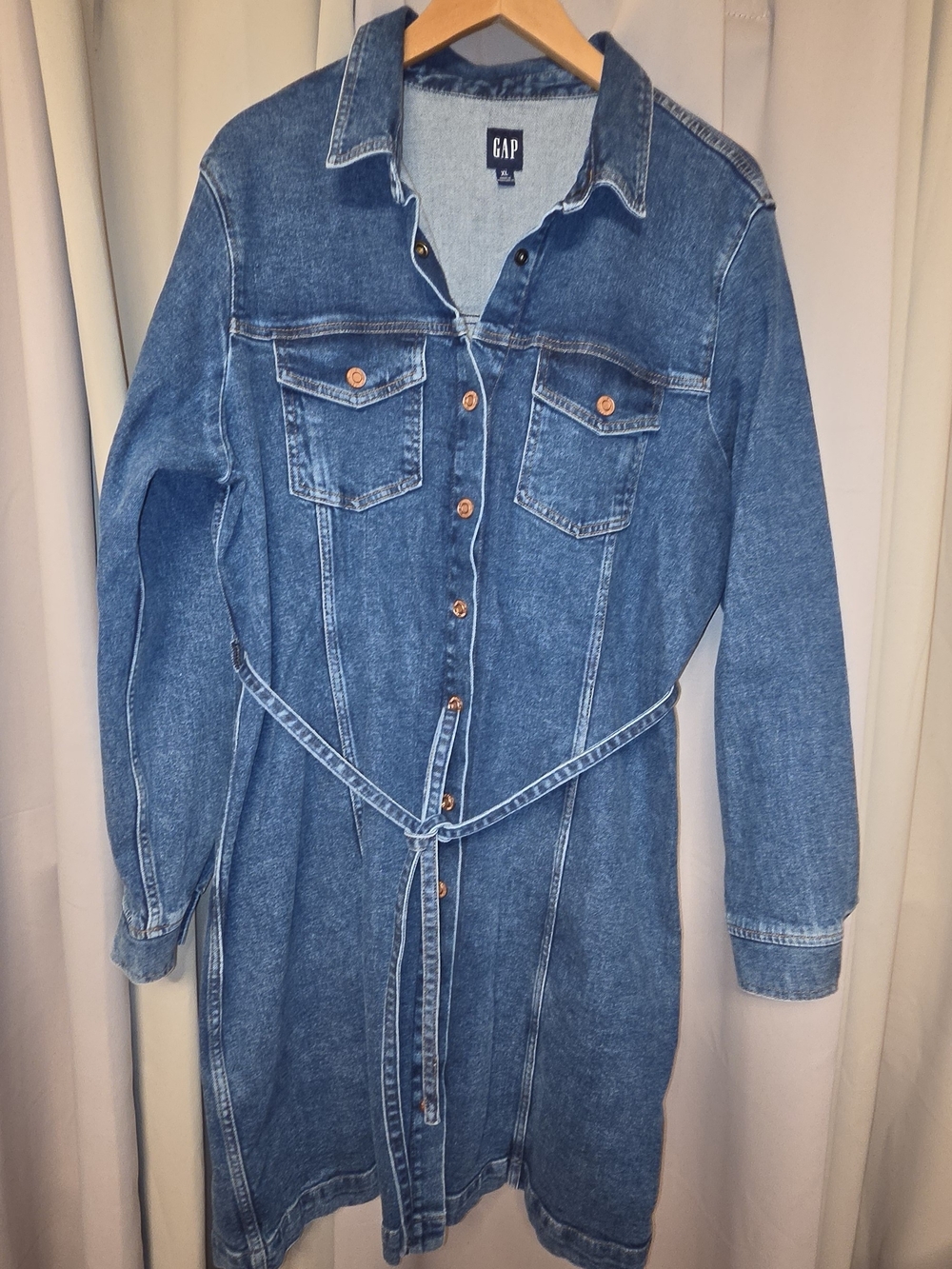 GAP Blue Denim Shirt Dress with Tie Waist